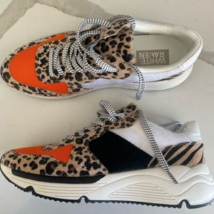 Orange and leopard sneakers